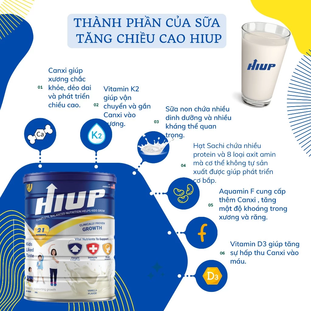 Sữa Bột Hiup Sữa Bột Tăng Chiều Cao Cho Bé Từ 2 Đến 15 Tuổi 650g