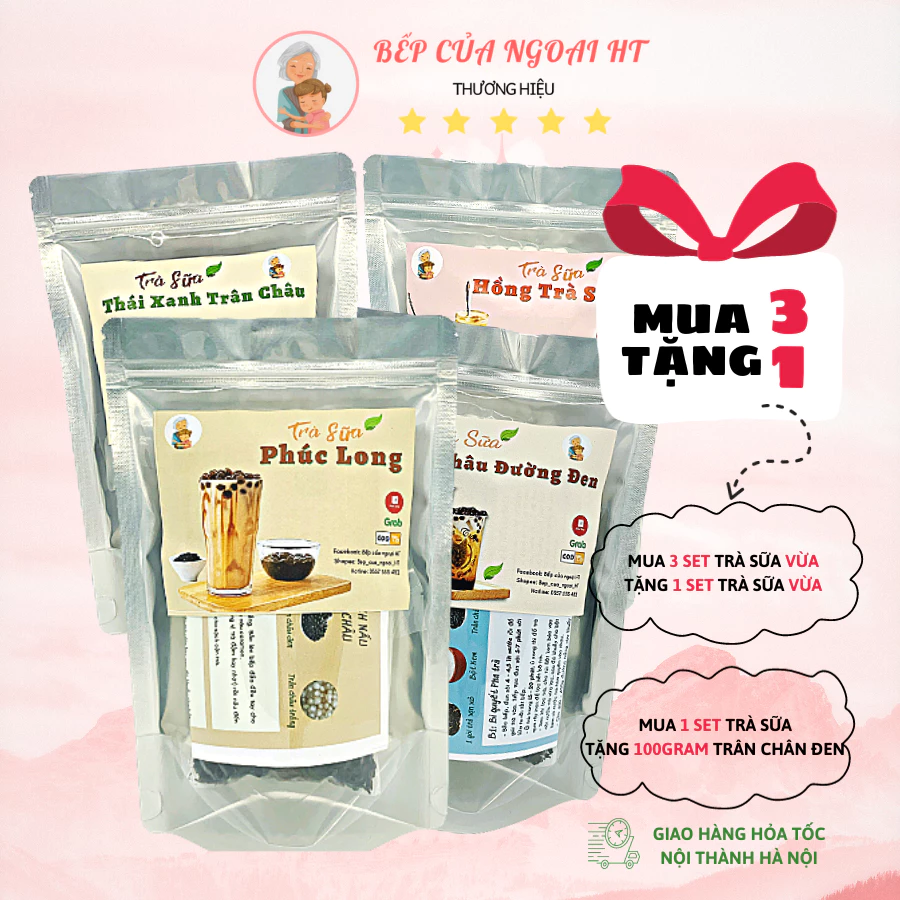 Set Nguyên Liệu Pha Trà Sữa Phúc Long, Hồng Trà, OOLong (1215 Ly) Bếp Của Ngoại HT