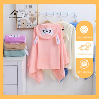 Khăn tắm Cotton dày siêu dẻo quẹo hút hơi có mũ trùm đầu cho bé