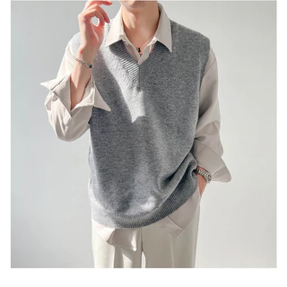 Áo gile unisex sweater cổ tim màu đen xám be M.Basic GL03