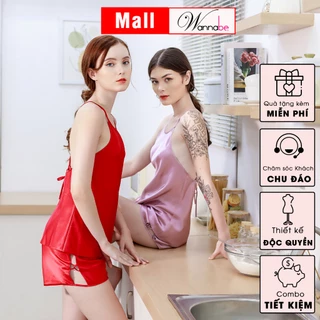 Đồ bộ mặc nhà WANNABE BSS33 đồ bộ quần sọt đan dây phối áo 2 dây cổ yếm lưng trần dây kiểu xinh xắn