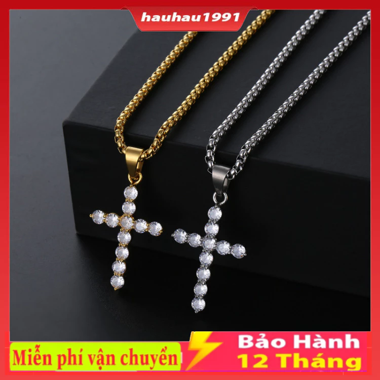 Dây chuyền vòng cổ nam nữ hình thánh giá đinh đá lấp lánh chất ngầu dây titan