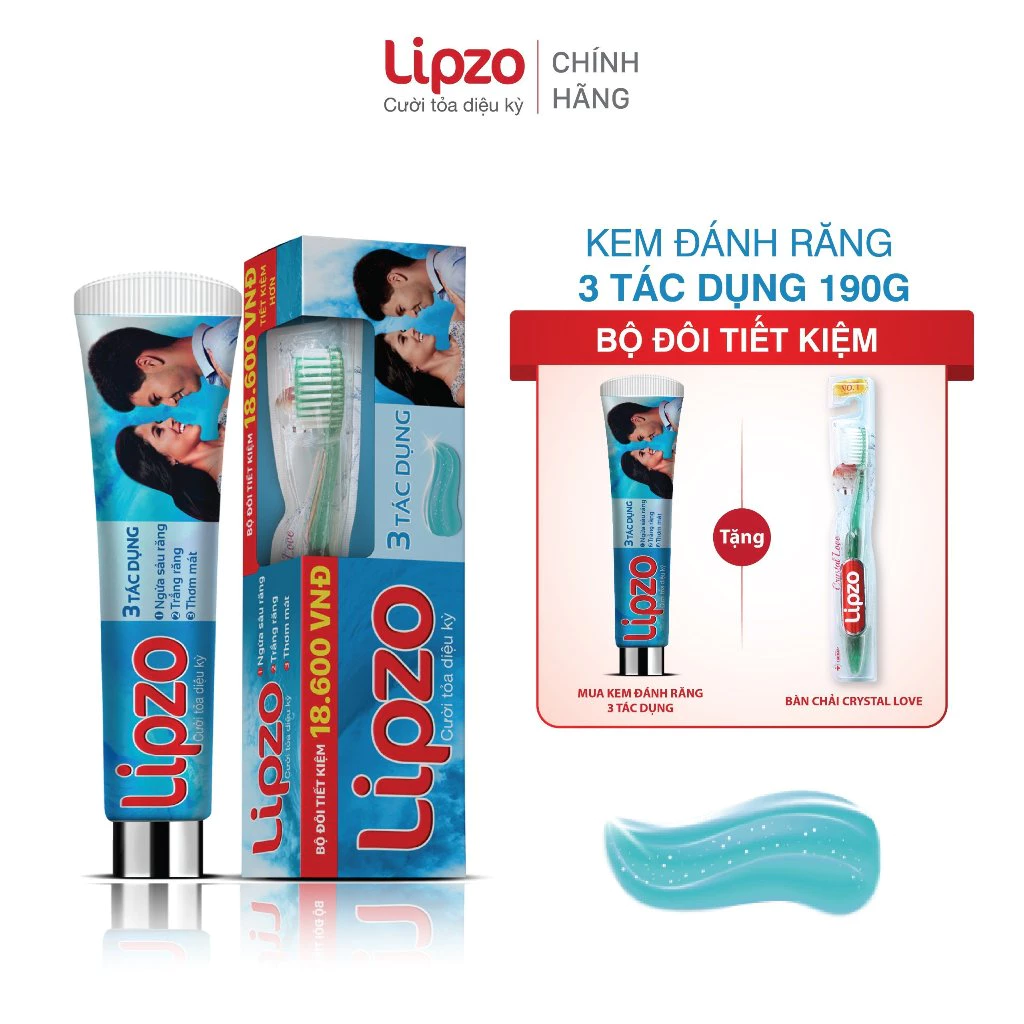 Bộ Đôi Tiết Kiệm Kem Đánh Răng Lipzo Ba Tác Dụng Và Bàn Chải Crystal Love For Girl Ngừa Sâu Răng Trắng Răng Thơm Miệng