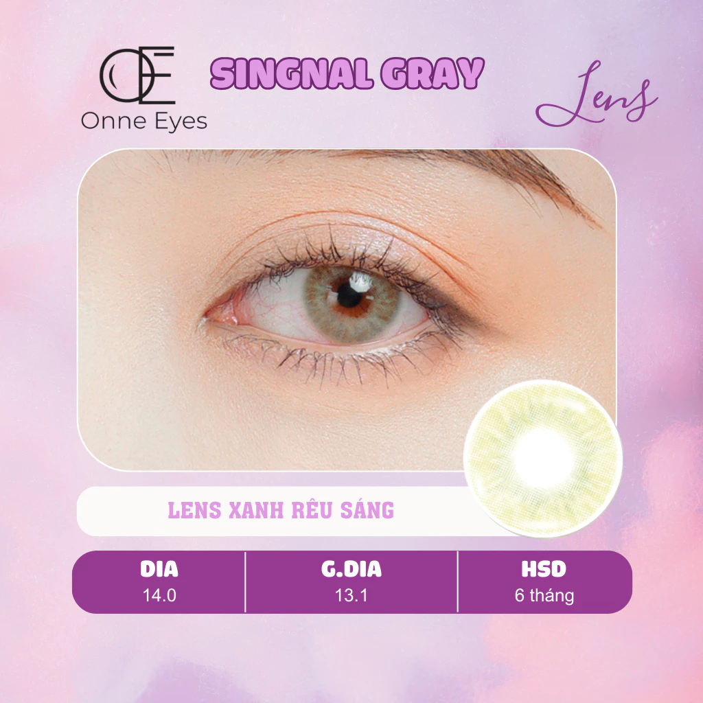 Kính áp tròng Singal Gray ONNEEYES dòng lens cận sử dụng 6 tháng màu xanh rêu pha tông nâu giãn tròng to G.dia 13.1mm