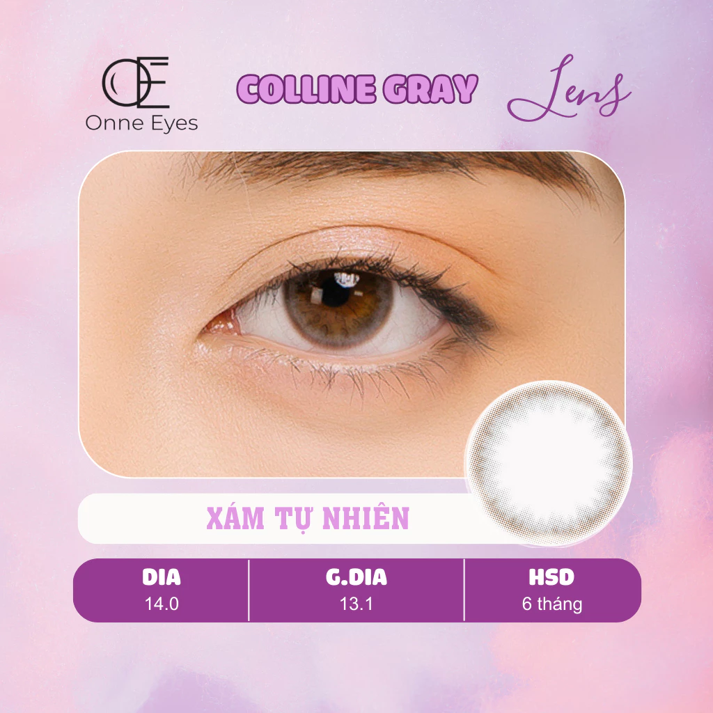 Kính áp tròng Colline Gray ONNEEYES dòng lens cận sử dụng 6 tháng màu xám tự nhiên giãn tròng to G.dia 13.1mm