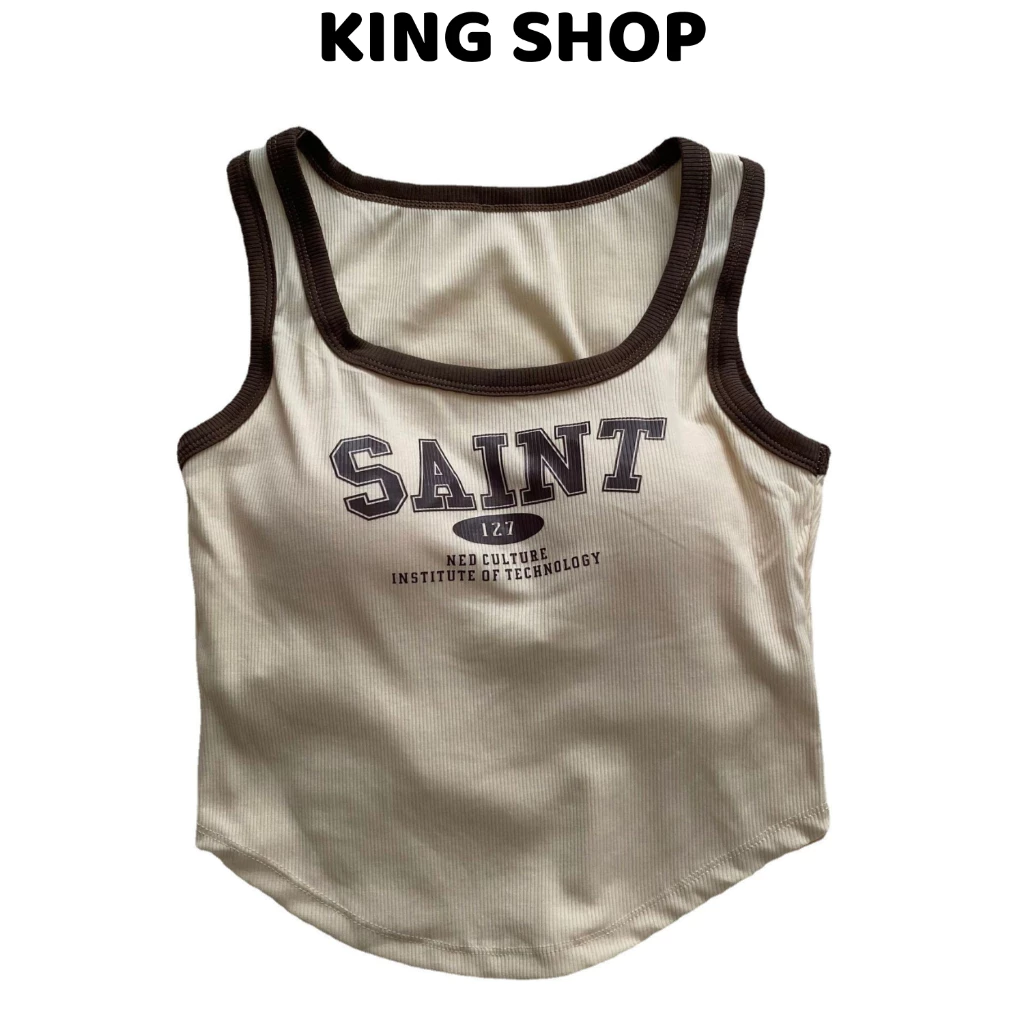 Áo croptop nữ thun sát nách cổ vuông chữ in siêu xinh mềm mịn co dãn Kingshop B126