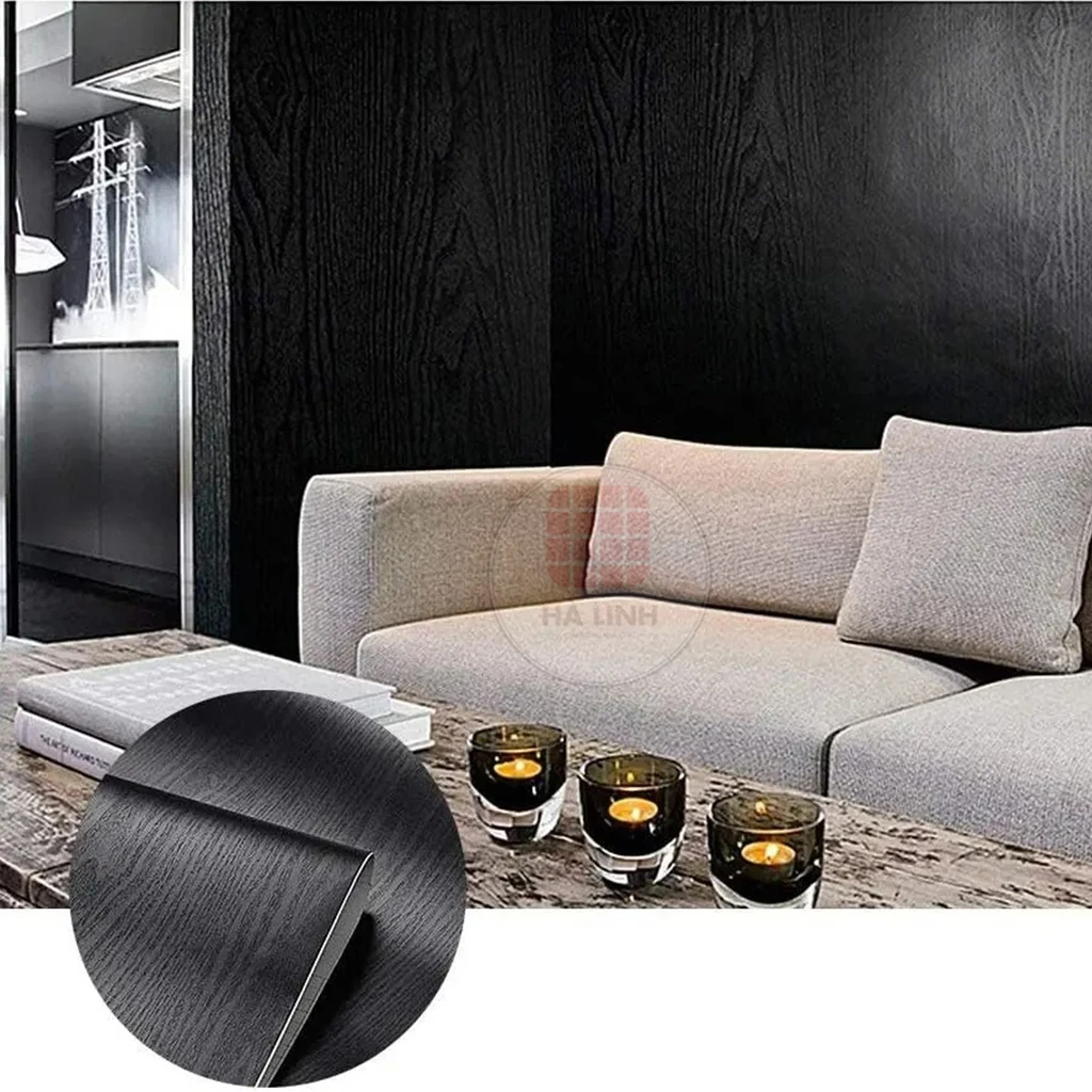 Giấy dán tường giả gỗ màu đen nhám sẵn keo, decal dán bàn tủ tường chống thấm nước khổ 1.2mx0.5m