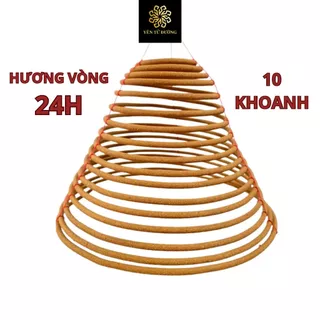 Hộp 10 khoanh Nhang Vòng Trầm YÊN TỪ ĐƯỜNG Hương cháy 24h Thảo Mộc Sạch Làng Nghề Truyền Thống