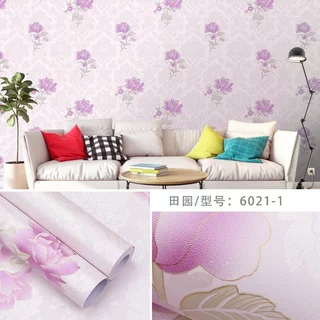 10M Giấy Dán Tường Hoa Hồng Hoa Văn Tím 6021-1(10m x 45cm / cuộn), decal trang trí phòng ngủ.