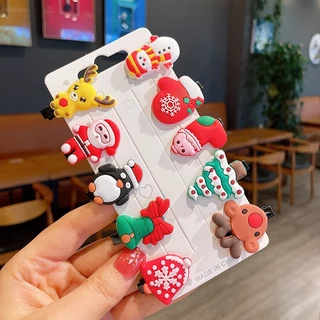 Set 10 Kẹp Tóc Bé Gái Hình Giáng Sinh ( Noel) Vỉ Vuông