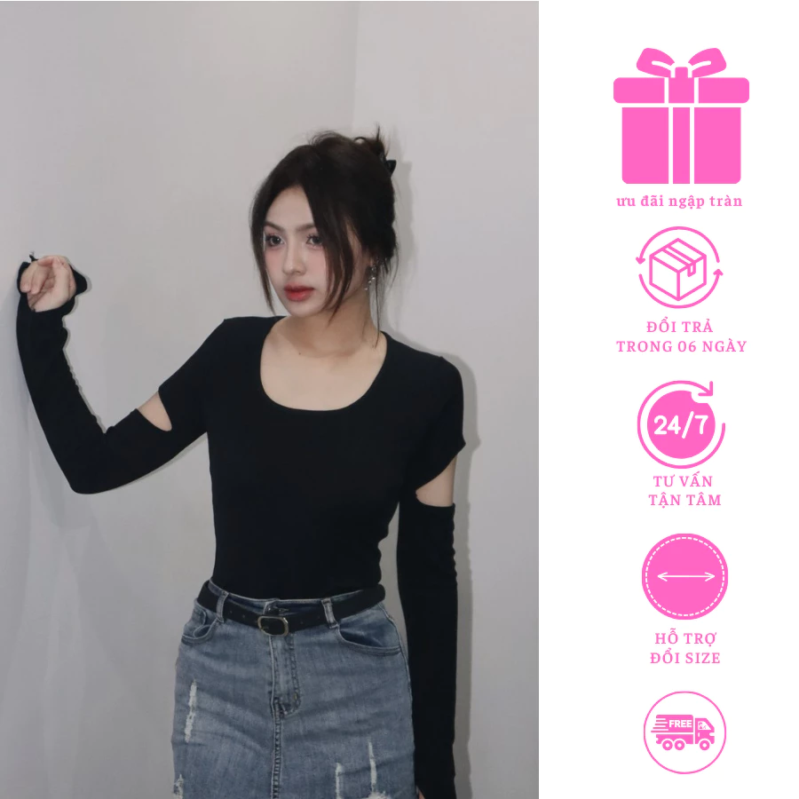 Áo thun tăm croptop Kiểu Găng Tay Cá Tính  ZALYNN SM09