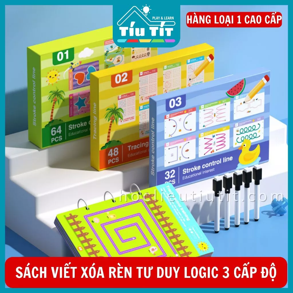 Sách Viết Xóa Thông Minh rèn tư duy logic 3 cấp độ cho Bé 3 4 5 tuổi phát triển trí tuệ