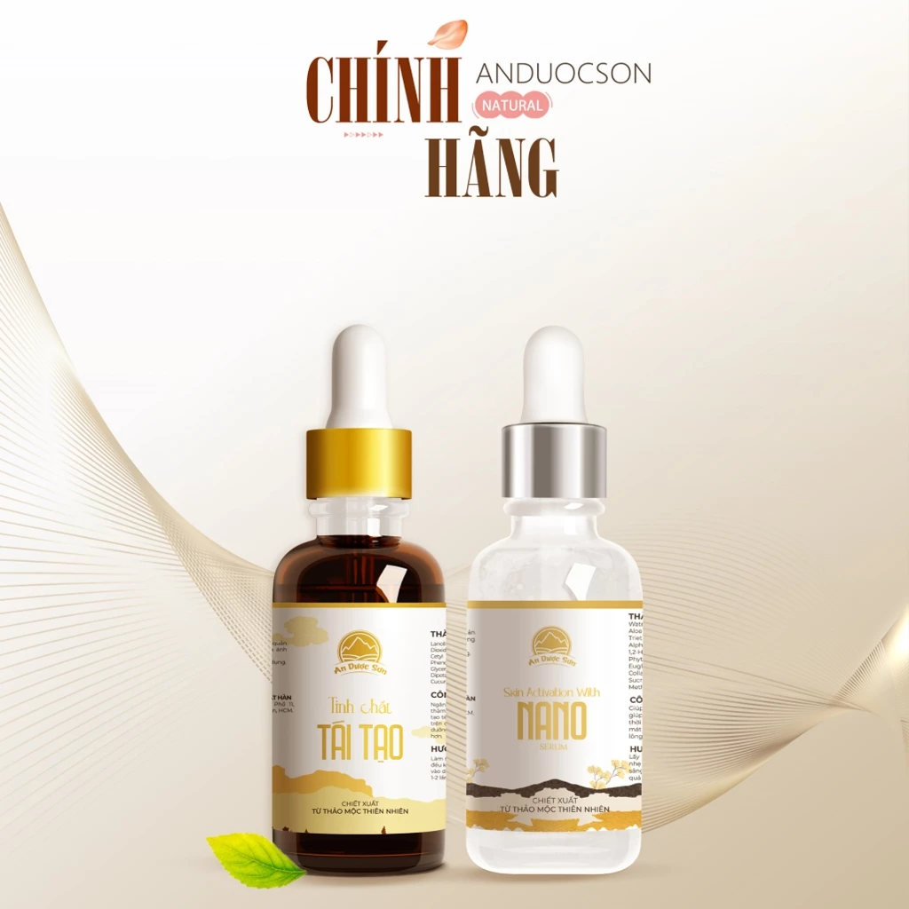 Combo xóa mụn, nám, sẹo rỗ, phục hồi An Dược Sơn bao gồm Serum tái tạo 30ml + Serum Nano 30ml