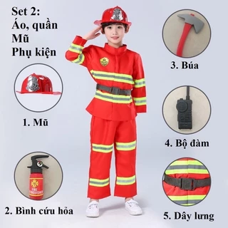 Bộ Quần Áo Cứu Hỏa Cho Bé Trai Và Bé Gái, Trang Phục Hóa Trang Nghề Nghiệp Cho Trẻ Em Đầy Đủ Phụ Kiện