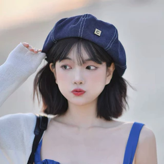 Mũ beret denim họa tiết chữ C mũ nồi phong cách Hàn Quốc cho nữ