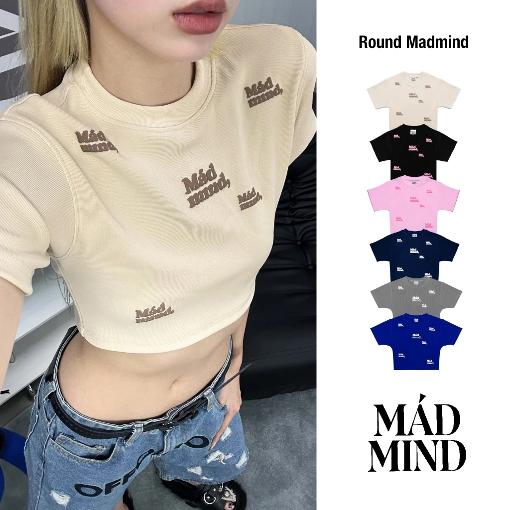 MADMIND® Chính Hãng - Áo Phông Croptop In Nổi Round Madmind Sang Chảnh, Tay Ngắn - Form Ôm Body