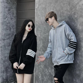 Hoodie Zip - Áo Khoác Nỉ Khoá Thome Tay Thêu Phối 4 Sọc Cực Nét Chất Liệu Nỉ Bông Dày Dặn Form Dáng Unisex Nam Nữ