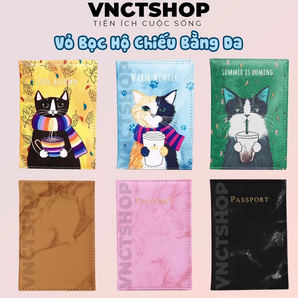 Vỏ bọc hộ chiếu bằng da vnctshop, ví hộ chiếu, bao đựng passport cover case nữ cute dễ thương