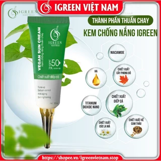 Combo sữa rửa mặt diếp cá và kem chống nắng thiên nhiên IGREEN hỗ trợ giảm mun dạng gel chống nắng da sáng