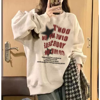 Focus local brand fashion vintage xám ngôi sao cổ tròn áo nỉ nữ dày sweater bigsize unisex levents 100%cotton