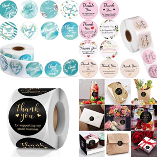 Cuộn 500 sticker Thank You Cảm Ơn trang trí hộp quà thiệp mời gói hàng xinh xắn phong cách sang trọng