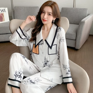 [TA6]Bộ Ngủ Lụa, Bộ Ngủ Nữ Pijama Lụa Dài Tay, Nữ Tính Phong Cách Hàn Quốc 2023 (HÀNG QUẢNG CHÂU)