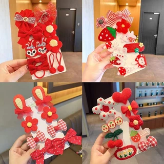 Set kẹp cột màu đỏ noel, kẹp đi chơi tết dễ thương cho bé - kẹp tóc phong cách Hàn Quốc - Selenshop