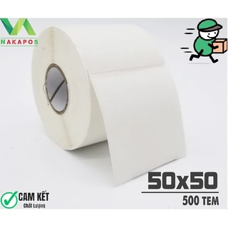 [CUỘN 500 TEM 50*50 ] Giấy in tem nhiệt 50x50 mm Tem decal GHTK giấy in mã vạch in đơn hàng 5x5 Tem giao hàng tiết kiệm