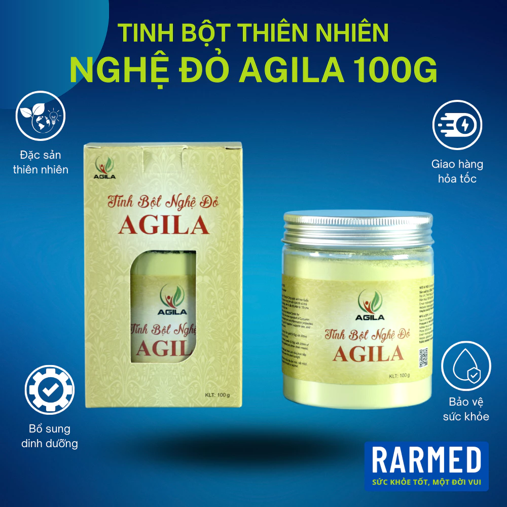 Hộp tinh bột nghệ đỏ AGILA hỗ trợ dạ dày, tiêu hoa & làn da - Hộp 100g