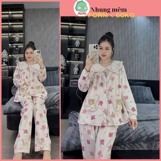 (D01 Chất tuyết nhung ) Set bộ pyjama dài tay mặc nhà mùa đông chất tuyết nhung mềm mịn ấm áp hình gấu dâu MiMi