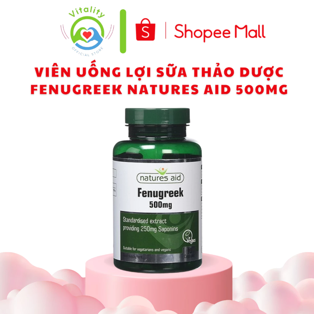 Viên uống lợi sữa thảo dược Fenugreek natures Aid 500mg lọ 90 viên anh giúp cải thiện chất lượng sữa