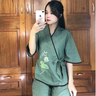 CÓ BIGSIZE 3XL set bộ nữ katê xéo nơ thêu đủ màu đồ lam đi chùa