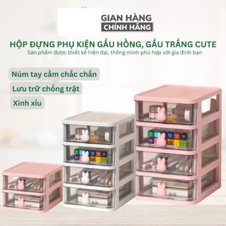 Hộp Đựng Mỹ Phẩm Nhiều Ngăn 2,3,4 tầng  Họa Tiết Thỏ Dễ Thương Chống Bụi