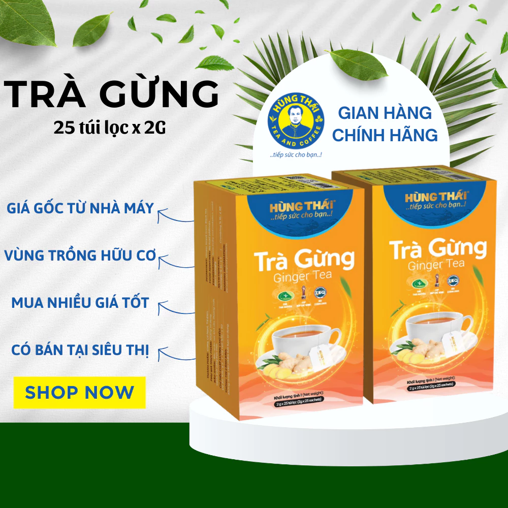 Trà Gừng Túi Lọc Hùng Thái Hộp 50g Gồm 25 Gói, Cải Thiện Tuần Hoàn Máu Và Ngăn Ngừa Ung Thư, Giảm Ho Hiệu Quả