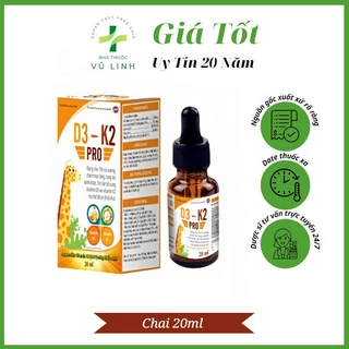 Vitamin D3 K2 Pro dành cho trẻ còi xương, chậm mọc răng (Chai 20ml)