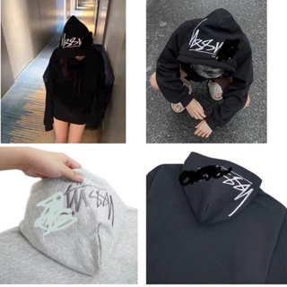 Hoodie nỉ bông Stussy nón thêu chất liệu dày dặn hottrend họa tiết thêu