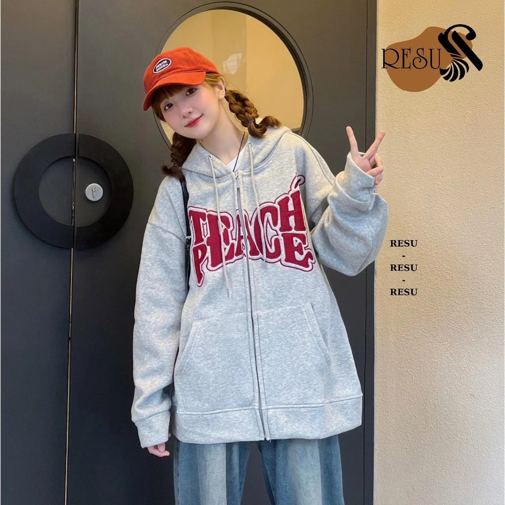 Áo Khoác Hoodie Zip Chất Nỉ Bông - Áo Nỉ hoodie chi tiết in nổi form rộng Unisex Nam Nữ RESU