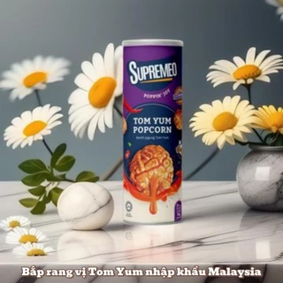 Bắp nấm rang bơ Supremeo vị Tom Yum lon 80 gr nhập khẩu từ Malaysia siêu hấp dẫn.