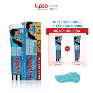 Bộ Đôi Siêu Tiết Kiệm Kem Đánh Răng Lipzo Ba Tác Dụng 02 Tuýp 190Gram Tái Tạo Men Răng Trắng Răng Ngừa Sâu Răng Thơm Mát