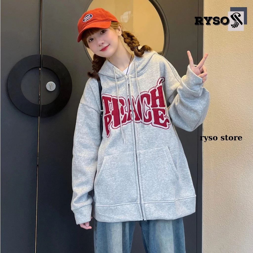 Áo Khoác Hoodie Zip Chất Nỉ Bông - Áo Nỉ hoodie chi tiết in nổi form rộng Unisex Nam Nữ Ryso