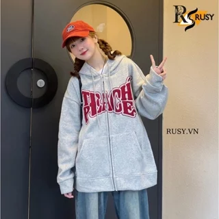 Áo Khoác Hoodie Zip Chất Nỉ Bông - Áo Nỉ hoodie chi tiết in nổi form rộng Unisex Nam Nữ RUSY