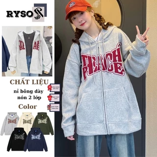 Áo Khoác Hoodie Zip Chất Nỉ Bông RYSO FASHION chi tiết in nổi form rộng Unisex Nam Nữ