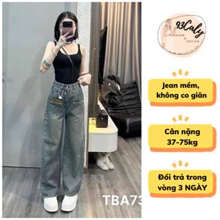 [BIGSIZE 75KG] 7363 Quần Jean Nữ Ống Rộng Cạp Cao 2 Túi Vuông Viền Nâu,quần bò nữ dáng suông lưng cao màu xanh bạc 2023