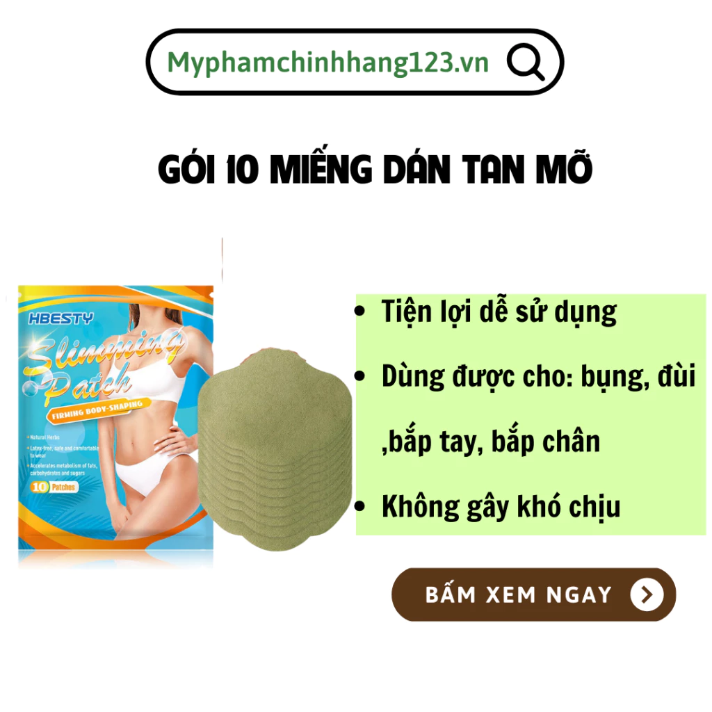 Miếng Dán Tan Mỡ Ngải Giảm Mỡ Bụng Sau Sinh, Cánh Tay, Bắp Đùi Giảm Mỡ Nhanh An Toàn Hiệu Quả Không Cần Tập Luyện