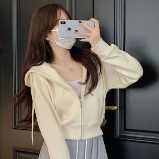 Áo Hoodie nữ dáng croptop nỉ nhung hàng qc phong cách hàn quốc  DN37