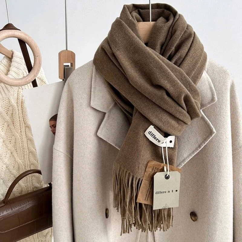 Khăn choàng cashmere giả màu trơn Different tone màu Neutral chất Cashmere dạ len mềm mịn Khăn Choàng Cổ mùa thu đông