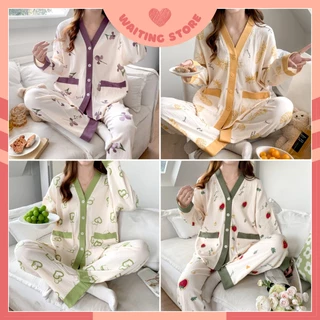 Bộ ngủ nữ, bộ mặc nhà pijama tay dài vải thun cotton cổ V mẫu mới 2024 mã DDCP13