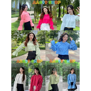 Áo sơ mi dáng croptop tay bồng , cổ sen, màu tiểu thư nhẹ nhàng AAG99 Shop - SM013