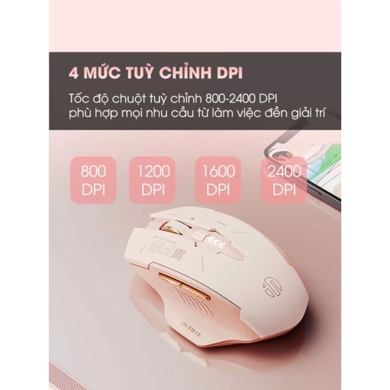 Chuột không dây pin sạc TEKKIN INPHIC F8 trà sữa cute gaming silent chống ồn ko dây bluetooth  wireless 2.4G
