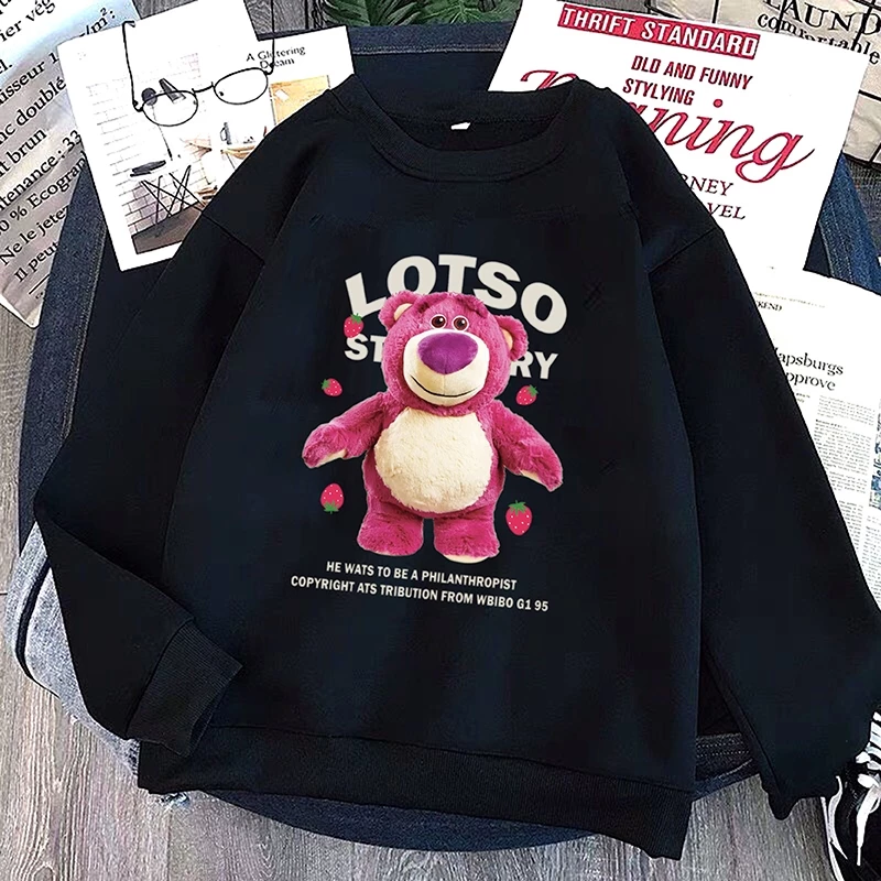 Aó Sweater GẤU DÂU LOTSO,chất nỉ ctong dầy dặn,Size M ,L, XL